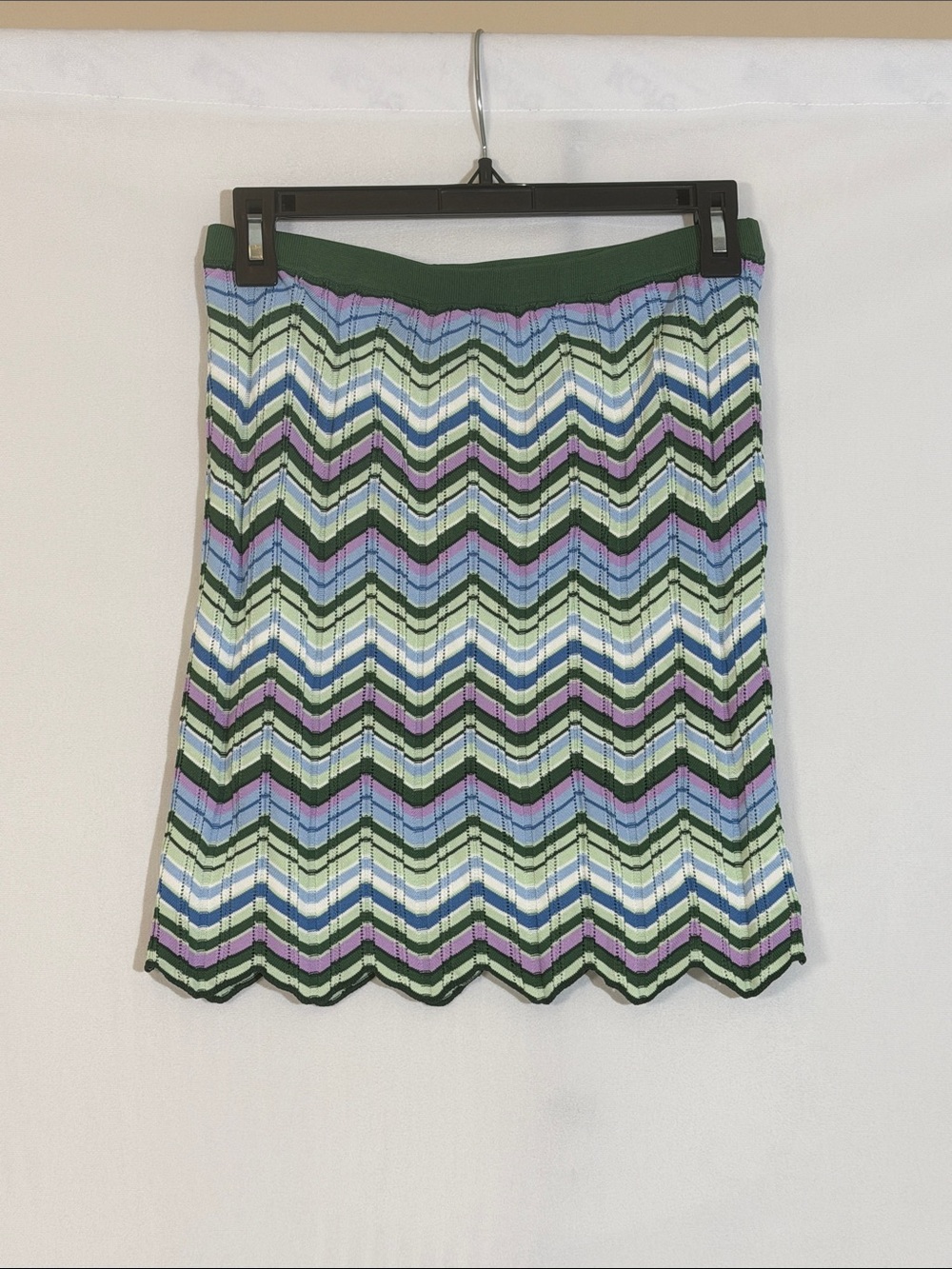 Torn By Ronny Kobo Skirt Size M Colorful Chevron Knit Scalloped Hem EUC